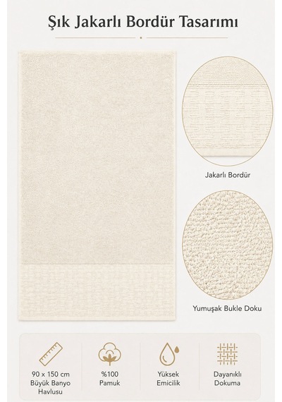 Banyo Havlusu %100 Pamuk 90x150 Cm Linea Collection 650 Gr Krem