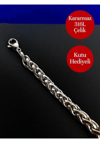 İthal Premium 316l Çelik Yuvarlak Kral Zincir Bileklik - Kararmaz - Kutulu Gümüş