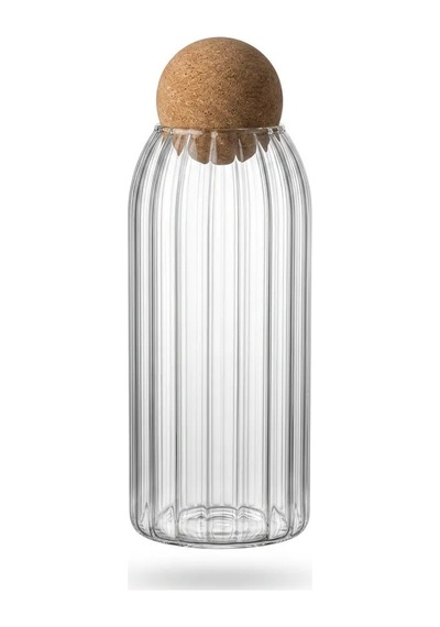 3lü Top Mantar Kapaklı Çizgili Desen Kavanoz 1000ml Cam