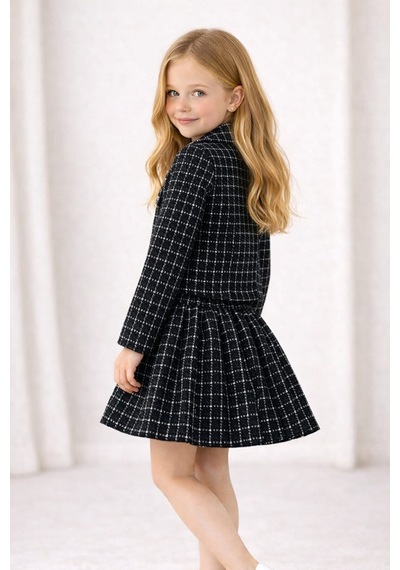 My Kids Wear Kız Çocuk Ekose Ceket Etek Takım Şık Kombin 12644 Siyah