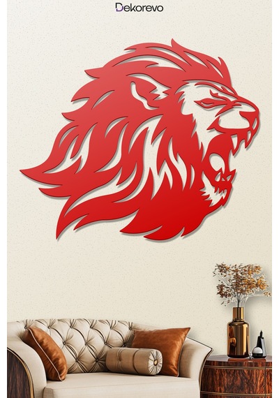 Yırtıcı Aslan Metal Duvar Tablosu - Metal Duvar Sanatı - Kırmızı - 40 X 50 Cm