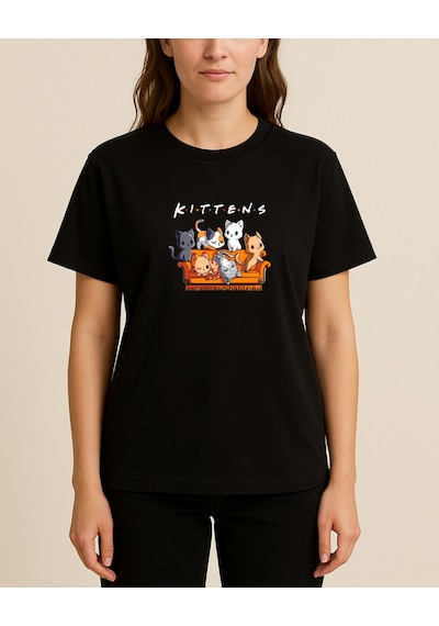 Hugo Boss Kittens Baskılı T-shirt Siyah