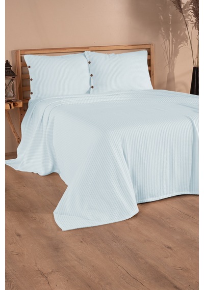 Tek Kişilik Saç Örgü Pike Seti Yatak Örtüsü Takımı 1 Adet Yastık Kılıfı 160 X 220 Cm Bebek - Mavi