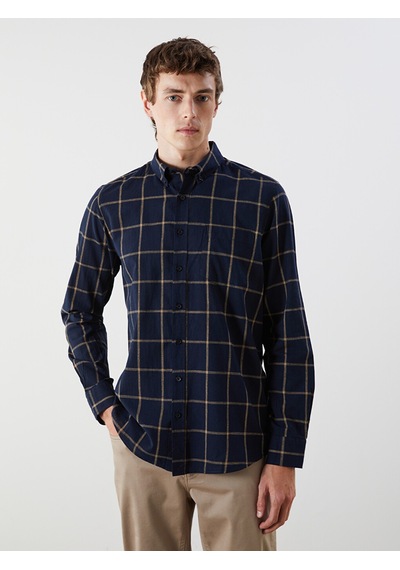 Lcwaıkıkı Classic Lacivert Regular Fit Uzun Kollu Ekose Poplin Erkek Gömlek