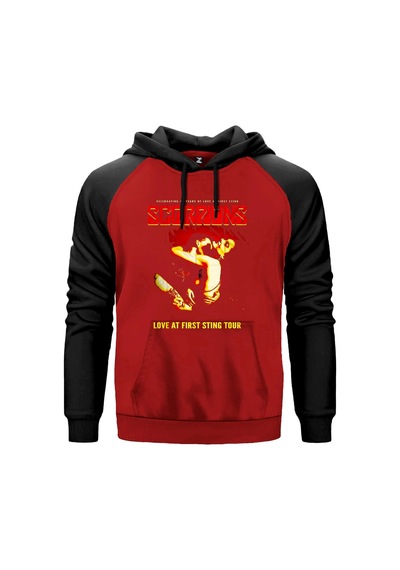 Scorpions Love At First Sting Kırmızı Renk Reglan Kol Sweatshirt Kapşonlu