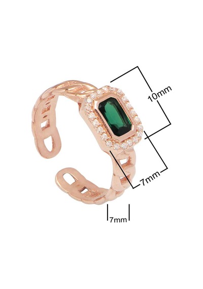 Zirkon Taşlı Rose Altın Kaplama Yeşil Baget Taşlı Gümüş Ayarlanabilir Yüzük Gümüş - Pembe Altın Zirkon Taşlı Rose Altın Kaplama Yeşil Baget Taşlı Gümüş Ayarlanabilir Yüzük Gümüş - Pembe Altın