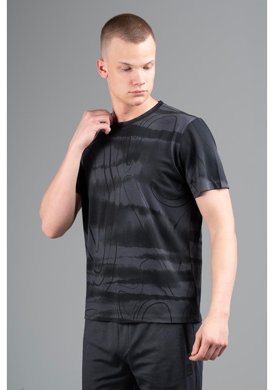 Maraton Regular Erkek Bisiklet Yaka Siyahmelanj T-shirt Siyahmelanj