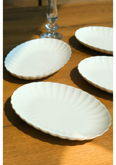Kütahya Porselen Bone Luz Altın File Kayık Tabak 27x19cm Bnlzf28ky20 4 Lü Krem