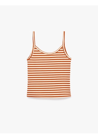 Koton Koton X Şahika Ercümen - Slim Fit Askılı Çizgili Atlet Bluz Kahverengi Çizgili 6sak10449ek Kahve Çizgili