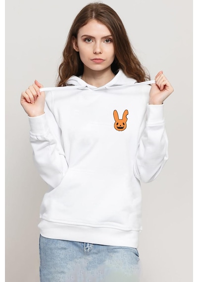 Bad Bunny Halloween Beyaz Kadın 3ip Kapşonlu Sweatshirt 001
