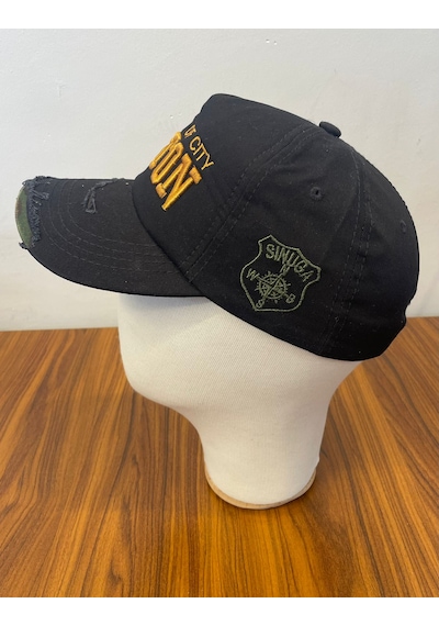 Boston Nakışlı Eskitme Vintage Model Pamuklu Cap Şapka Siyah