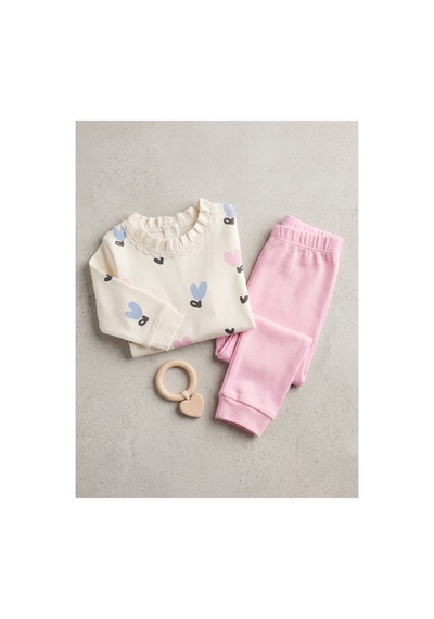 Deniva Kids Kız Bebek Dantel Yaka Kalp Desenli Uzun Kollu Sweatshirt Ve Paçası Ribanalı Tayt/pantolon 2'li Alt Üst Takım Pembe Deniva Kids Kız Bebek Dantel Yaka Kalp Desenli Uzun Kollu Sweatshirt Ve Paçası Ribanalı Tayt/pantolon 2'li Alt Üst Takım Pembe