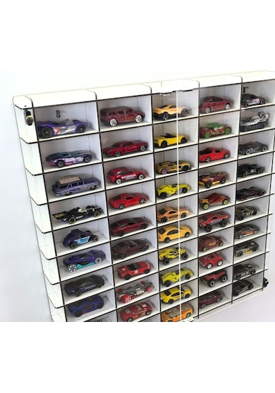 Pleksi Kapaklı 1/64 Ölçek 50araç Hotwheels Matchbox Metal Araç Uyumlu Model Oyuncak Araba Rafı-beyaz Diğer