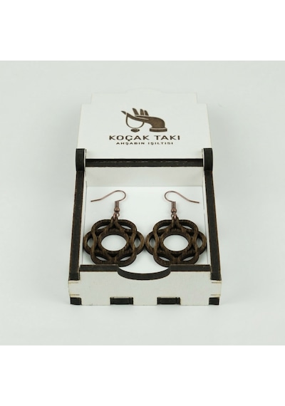 Ahşap Küpe Modern Özgün Minimalist Takı Model No 296 Açık Kahverengi