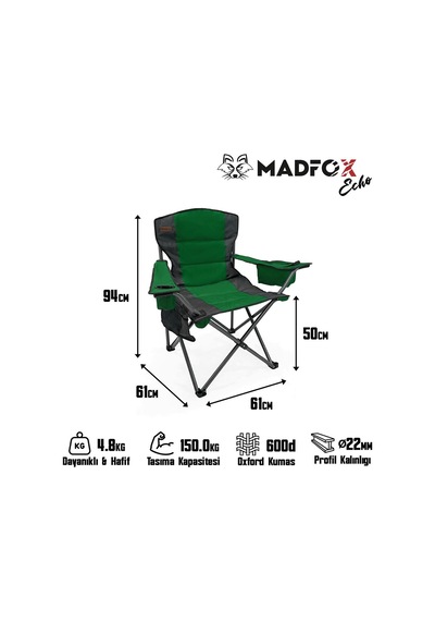 Madfox Echo Katlanır Kamp Sandalyesi Soğutucu Çantalı Yeşil Yeşil