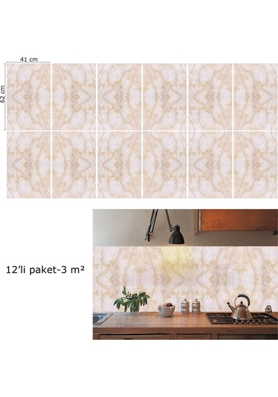 Tink Kendinden Yapışkanlı Bej Desenli Pvc Panel 41x62 Cm