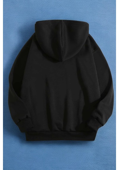 Papatya Kelebek Baskılı Oversize Sweatshirt Siyah