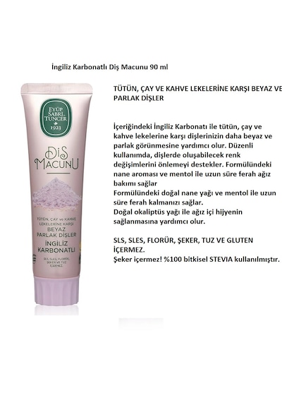 Eyüp Sabri Tuncer İngiliz Karbonatlı, Aktif Karbonlu Diş Macunları, 90 Ml, H-pro Hijyen Beyazlatma
