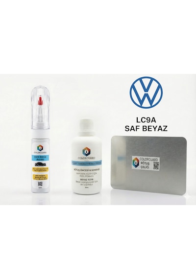 Volkswagen Lc9a Saf Beyaz Rötuş Seti - 2 Si 1 Arada İğne Ve Fırça Uçlu Şişe, Solüsyon Ve Rötuş Çeliği
