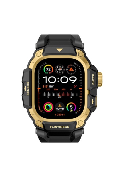 Watch Ultra 49mm Uyumlu Mohseven İwatch Punk Fortress Serisi Kasa Koruyuculu Silikon Kordon Gold