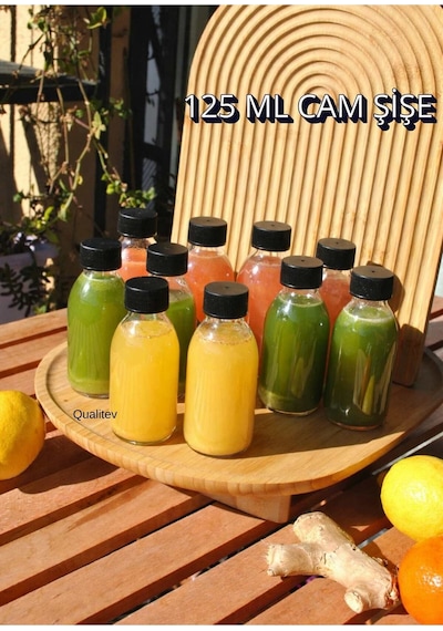 10 Adet Cam Şişe 125 Ml Detoks Gınger Shot Şişesi Detox Meyvesuyu Siyah