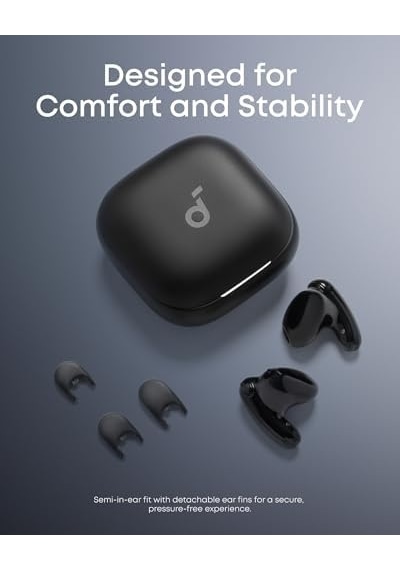 Soundcore Liberty Buds Bluetooth Kulaklık, Yarı Kulak İçi Tasarım, Gerçek Zamanlı Uyarlanabilir Gürültü Engelleme, Hızlı Şarj, Çeviri, 30 Saat Çalma Süresi, Siyah - D1200