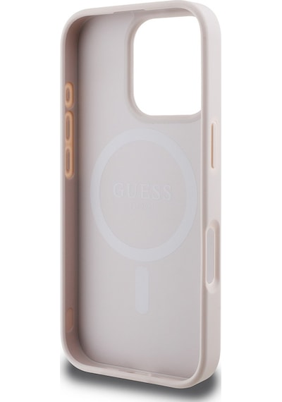 Apple iPhone 16 Pro Uyumlu Kılıf Guess Lisanslı Magsafe Şarj Özellikli 4g Desenli Yazı Logolu Kapak Pembe
