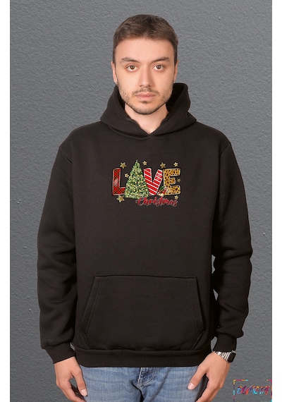 Bumeta Love Christmas Sweatshirt Unisex Kapüşonlu Hoodie Siyah