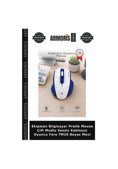 Ekipman Bilgisayar Pratik Mouse Çift Modlu Sessiz Kablosuz Oyuncu Fare Tm20 Beyaz Mavi