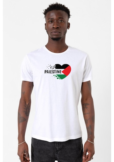 Heart Palestine Flag Beyaz Erkek Bisikletyaka Tshirt Çok Renkli