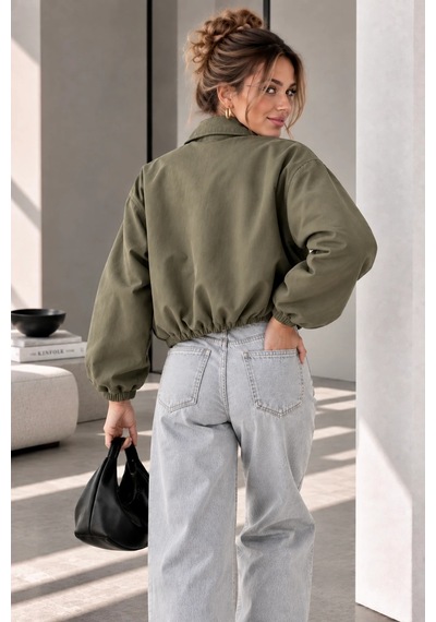 Bb Butik Basic Mevsimlik Fermuarlı Bomber Ceket Oversize Rahat Kalıp Fs3434 Haki