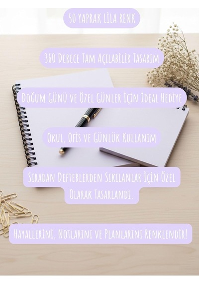 Ayrex Premium Pastel Renk İkili Defter Seti - Renkli Sayfalı A5 Spiralli Defter & A6 Not Defteri - 50 Yaprak Şeffaf K Genel