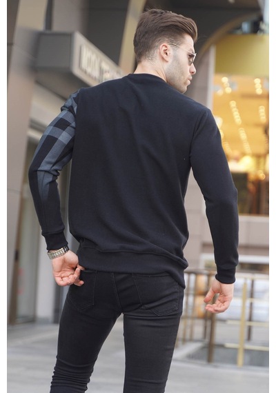 Madmext Siyah Bisiklet Yaka Baskılı Sweatshirt 6031 Siyah