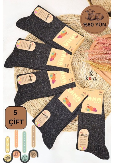 Kral Socks Kışlık Yün Çorap Lambswool Kuzu Yünlü Kadınlar Için Dikişsiz Termal Siyah
