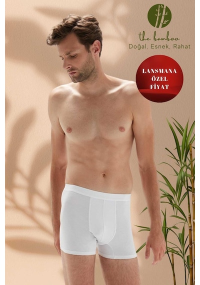 Weweus Beyaz Erkek Süper İnce Doğal Bambu Lüks Boxer 1012 Beyaz