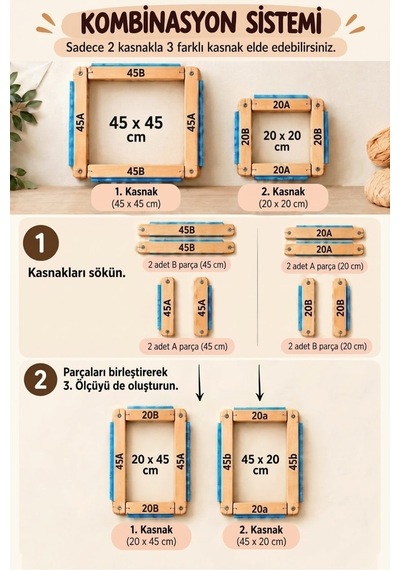 70x60cm Kombinasyon Özellikli Punch Ve Tüm Nakışlara Uygun İğneli/telli Ahşap Kasnak Kılıf Hediye