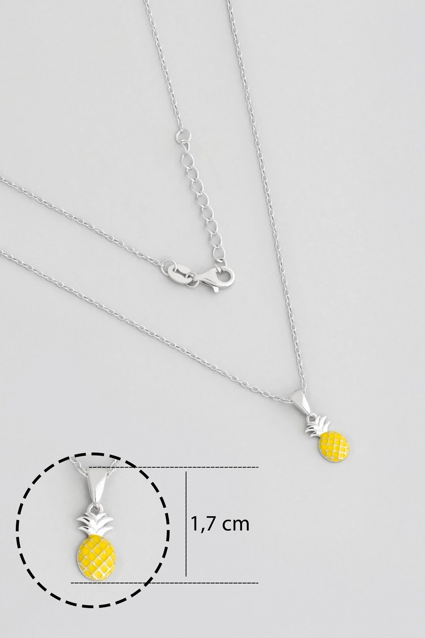 Sevimli Ananas 18 Ayar Beyaz Altın Kaplama 38 Cm Gümüş Çocuk Kolye Beyaz