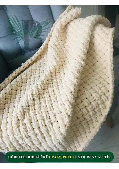 Palm Puffy Hasır Örgülü Bej Bebek Battaniyesi Bej
