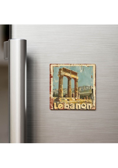 Lübnan Lebanon - Posta Pulu Temalı Ülke - Baskılı Buzdolap Magneti Kare - 9x9 Cm