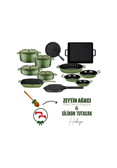 Lava Döküm 12x Trendy Serisi 17 Parça Tencere & Tava Seti Yeşil