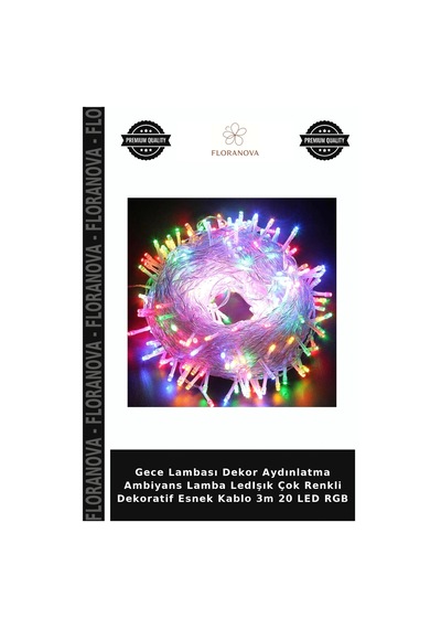 Gece Lambası Dekor Aydınlatma Ambiyans Lamba Ledışık Çok Renkli Dekoratif Esnek Kablo 3m 20 Led Rgb