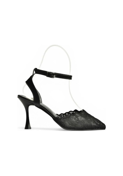 Fox Shoes Y752044206 Siyah Dantelli İnce Topuklu Kadın Ayakkabı