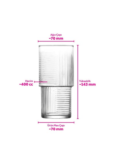 Lav Helen Cam Meşrubat Bardağı 6'lı 400 ml (Büyük Su/Kokteyl/Soğuk Kahve Bardağı )