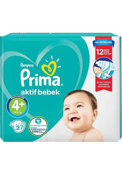 Prima Bebek Bezi Aktif Bebek 4+ Beden 27 Adet