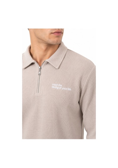 Opınıon Erkek Spor Polo Yaka Petek Dokulu Sweatshırt Bgl-st05442 Taş