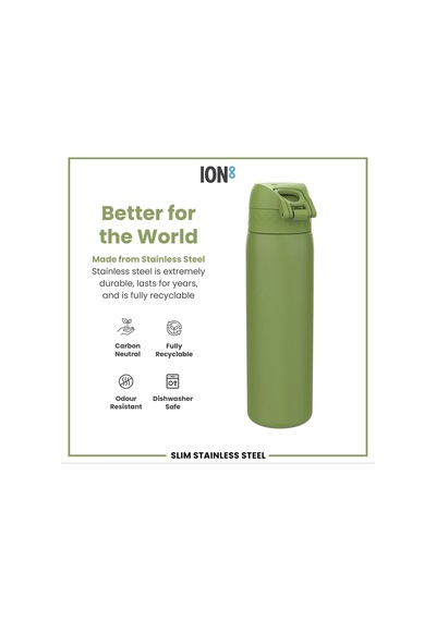 Ion8 - Paslanmaz Çelik İnce Suluk - Haki Yeşili - 600 Ml - Sızdırmaz