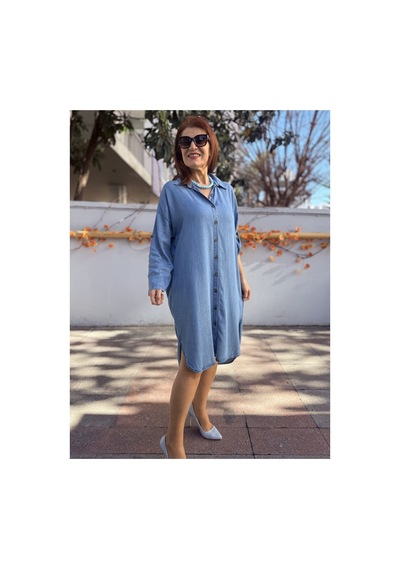 Denizege Liyosel Denim Gömlek Elbise Açık Mavi Açık Mavi