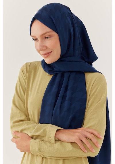 Mirsoy Scarf Kazayağı Desen İpeksi Jakar Şal - Lacivert Lacivert