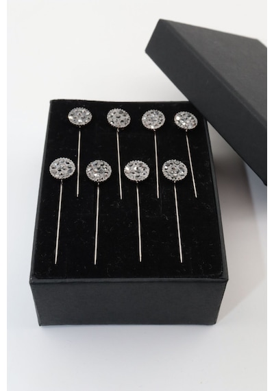 Numetal 8 Li Oval Taşlı Eşarp İğnesi. Şal İğnesi. Türban İğnesi. Başörtü İğnesi. Eşarp Ve Şal İğnesi Gümüş