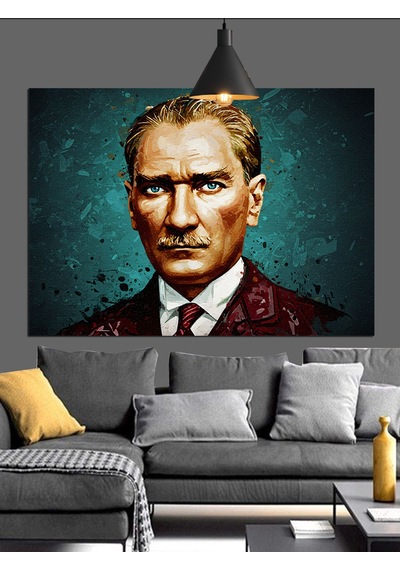 Yeşil Fonlu Atatürk Portresi Dekoratif Kanvas - Mdf Ahşap Tablo
